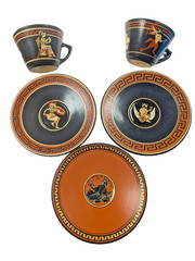 Lot/5 pcs. Vintage 1952-Greek Mythological Pottery Demitasse 2 Cups & 3 Saucers