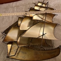 VINTAGE LARGE DEMOTT SHIP SCULPTURE HANDMADE MODERNIST SAIL SHIP SIGNED ORIGNAL