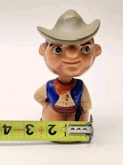 Vintage Bobblehead Cowboy Pincushion W/ Built-in Tape Measure Japan