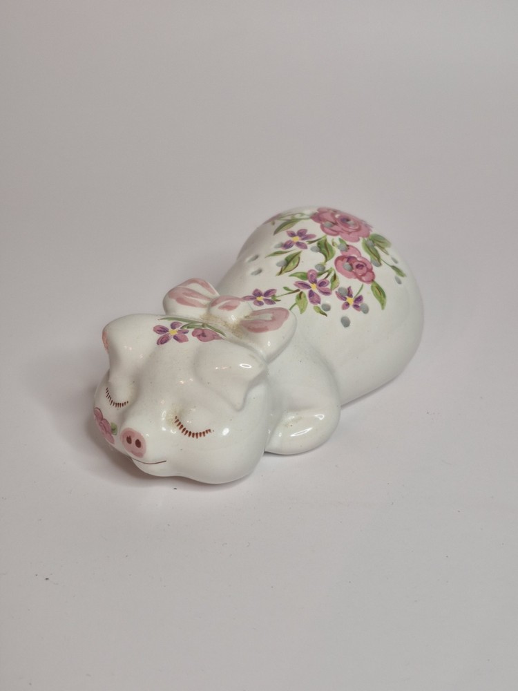 Vintage Ceramic Pig Potpourri Sachet Holder 1978 Avon Ceramarte Brazil Flowers