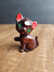 Small Mini Vintage Ceramic Cat Kitten Miniature Brown Orange Ears 2” Unbranded