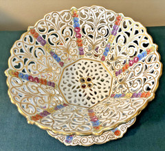 Dresden Flowers, Schumann Bavaria PIERCED RETICULATED BOWL & Underplate PERFECT