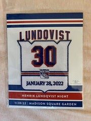NY RANGERS PATCH HENRIK LUNDQVIST JERSEY RETIREMENT NIGHT #30 MSG 1/28/2022