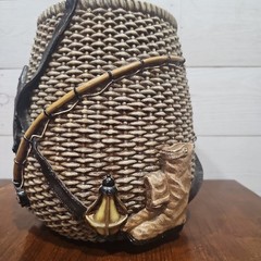 Vintage Fishing Wastebasket 3D Bass Fish Pole Resin Cabin Lodge Decor Trash Can