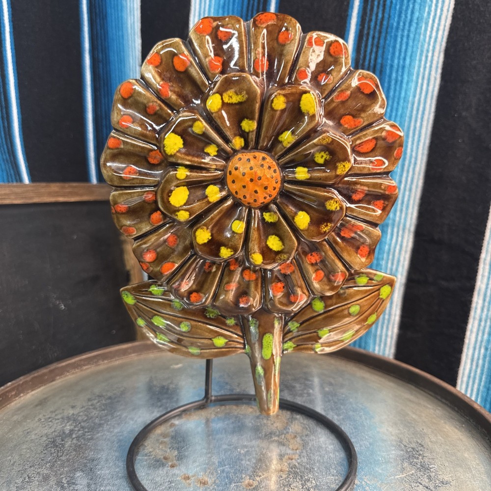 VTG Brown Sunflower Wall Ceramic Decoration 10”x7”x1 1/2” MCM – EUC