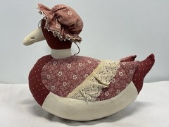 Vtg Handmade Stuffed Plush Mother Goose Bird Weighted Farmhouse Doorstop 13″