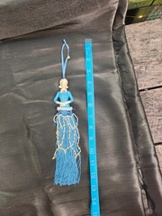Tassel doll pretty blue outfit, beaded, unique, 12 inch