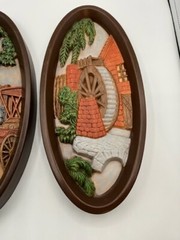 Vintage Set of 2 Raised Relief Hanging Ceramic Rustic Farmhouse Decor