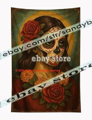 Day of the Dead Woman Portrait Tapestry Wall Art Decor gothic 39X59 in