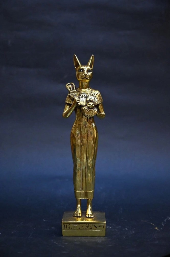 Authentic Ancient Egyptian Antiquities Bastet Cat Gold Leaf Statue Egyptian BC