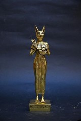 Authentic Ancient Egyptian Antiquities Bastet Cat Gold Leaf Statue Egyptian BC