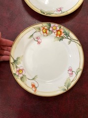 Set 7 Nippon Hand Painted 7.5” Dessert/Salad Plates Flowers Gold Detail 1900’s