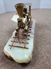 Vtg Signed DeMott Brass & Copper “Western Express” Train Sculpture on Onyx Base
