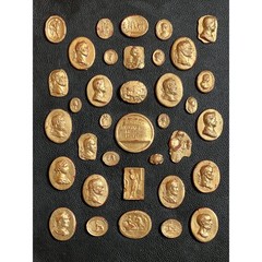Grand Tour Revival Gilded Intaglio Arrangement on the Leather Board and in