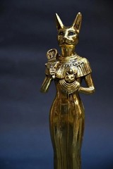 Authentic Ancient Egyptian Antiquities Bastet Cat Gold Leaf Statue Egyptian BC