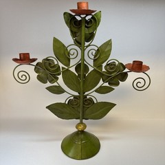 VTG Mid Century Toleware Metal Floral Tree of Life Candlestick 16″