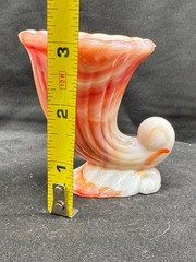 Vintage 1940s Akro Agate Slag Cadmium Glass Cornucopia Toothpick Holder