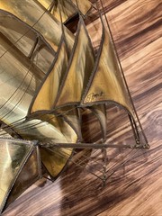 VINTAGE LARGE DEMOTT SHIP SCULPTURE HANDMADE MODERNIST SAIL SHIP SIGNED ORIGNAL