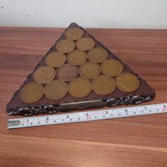 Vintage British Penny Coin Coaster Tray – Pre-Decimal 1930s 1940s Treen