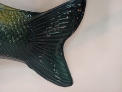 Vtg Largemouth Bass Large Art Glass Plate 24″ Serving Dish Platter Fish Decor