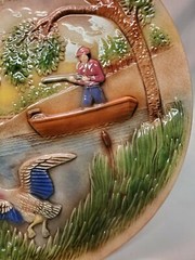 Vintage 1975 Duck Hunter In Boat Hobbiest Painted Plate Signed