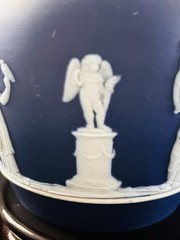ANTIQUE WEDGWOOD DARK BLUE JASPER WARE DIP PITCHER c 1891 Sacrificial Figs 5”