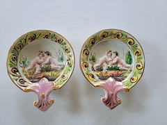 Antique SUNRISE ITALY Cherub Putti Porcelain Hand Painted Relief Trinket Dish 3D