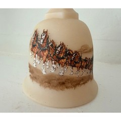 Fenton Art Glass Budweiser Clydesdales Bell 8 Horse Hitch Custard Satin 1980s