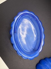 Vintage Peace Doves Akro Agate Slag Blue Swirl Trinket Glass Dish