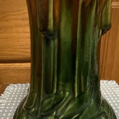 Majolica Pedestal Ceramic Plant Stand Art Nouveau Green Brown 13.25x7x8.75”
