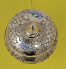 Vintage Gold Painted Textured Footed Glass Lidded Decor Dish Floral RARE