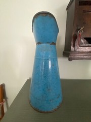 Vintage French Enamelware Body Bath Pitcher Mottled Blue on Blue c. 1900-1940s