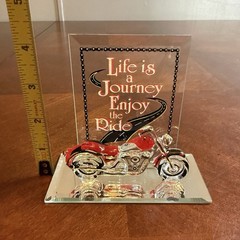 Glass Baron Motorcycle Figurine Life is a Journey 22kt Gold Accents Handcrafted