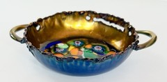 Laurana Italy Enamel On Copper Millefiori Bowl With Handles Mid Century