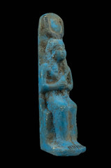 Ancient Egyptian Goddess Hathor Seated Statue Rare Blue Glazed Artifact BC