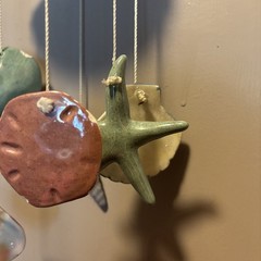 Ceramic Nautical Ocean Beachy With Corals Starfish And Shells Wind Chime Mobile