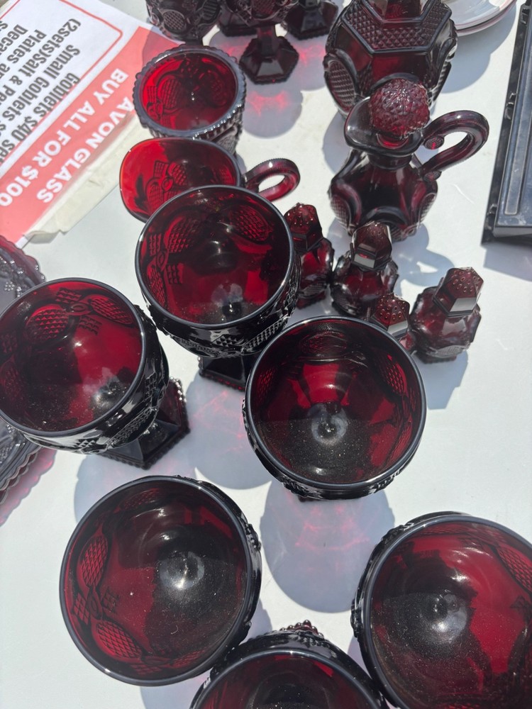 vintage avon ruby red glassware 27 piece set