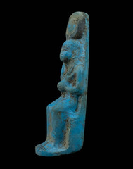 Ancient Egyptian Goddess Hathor Seated Statue Rare Blue Glazed Artifact BC