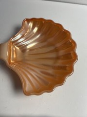 Vintage Carnival Glass Shell Lusterware Peach-Orange Candy Dish Trinket Keys