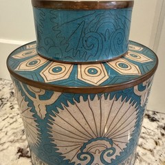 Fabienne Jouvin Paris Cloisonné Enamel Copper Tea Canister Lidded Jar 7” Signed
