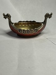 SOLID STERLING SILVER ANTIQUE with enamel and gilding Boat Viking Norway