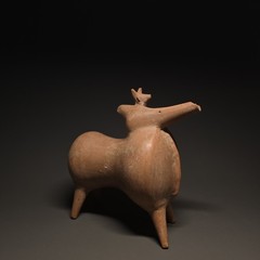 CIRCA NEAR EASTERN AMLASH ERA TERRACOTTA RHYTON VESSEL OF AN ANIMAL.