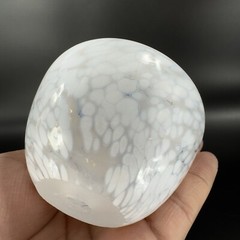Hand Blown Art Glass Round Dish Bowl Heavy Small White Spots Hand Made Hollow