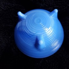 Vintage AKRO Agate Slag Footed Blue Trinket Dish Bowl with Lid 3.5″ x 3″