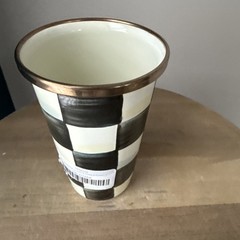 Retired Mackenzie Childs Courtly Check 10 Oz Enamel Tumbler NWT Rare