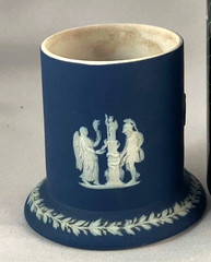 Antique 1893 Wedgwood Dark Blue Jasperware Match Holder w/Rare Strike; Toothpick