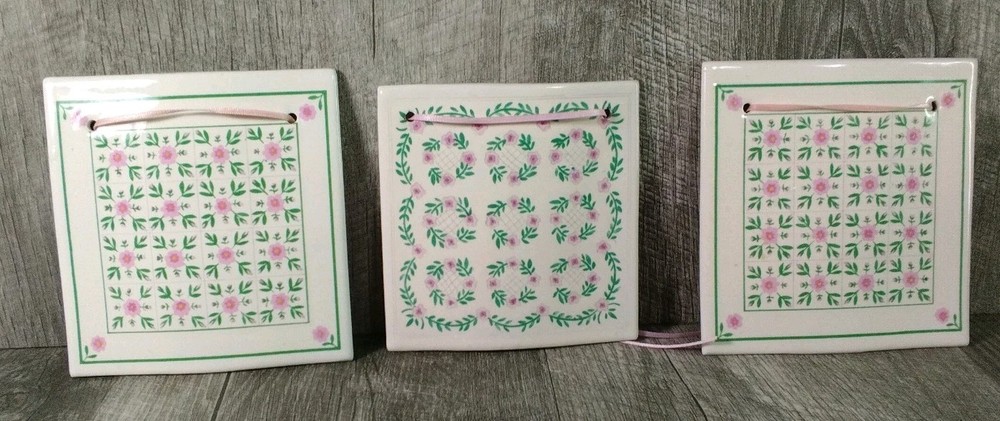 Quilt Tiles Hill Design, Set Of Three, Hanging Wall Art Ornaments, 1990’s Nice