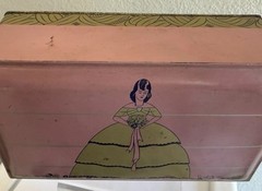 Vtg Gales Chocolates Tin Hinged Lid Candy Box Art Deco Lady Shabby Chic Belle