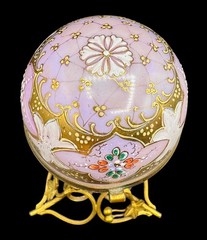 Antique French Pink Opaline Glass Egg Perfume Casket Palais Royal Jewelry Box
