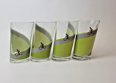 CYCLING 10 oz Tumblers 5.25″, Slanted Fun Shape, Graphics Cycling Down a Hill, B
